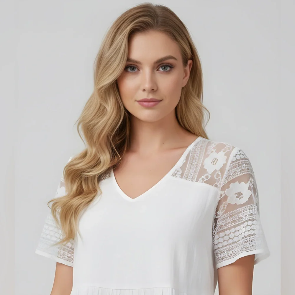 Lace Ruffle Hem Smock Dress - Picture 2 of 4